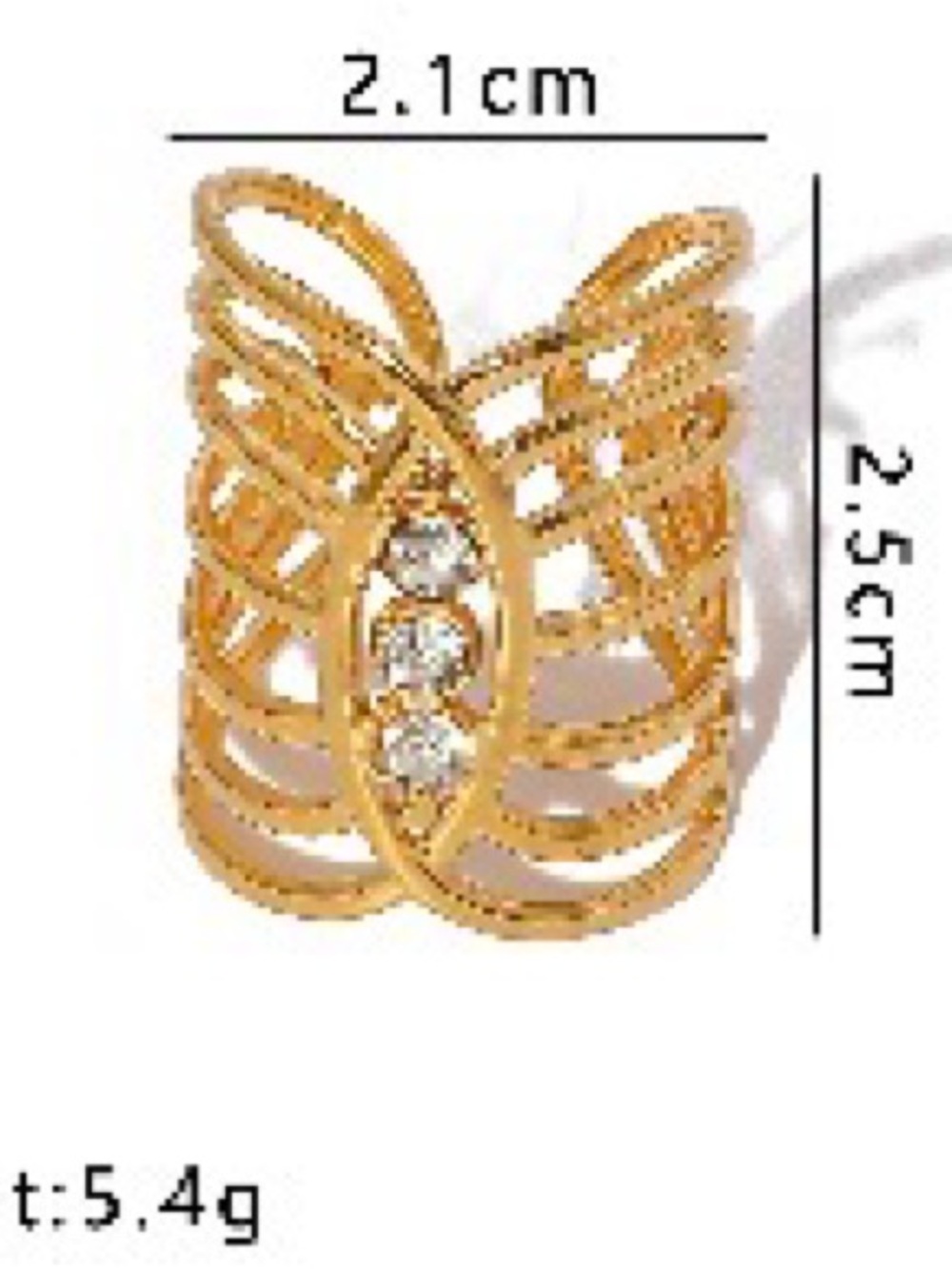18k Gold plated Openwork Wing adjustable Ring with Crystal Accents